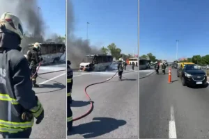 Micro de la Policía se incendió