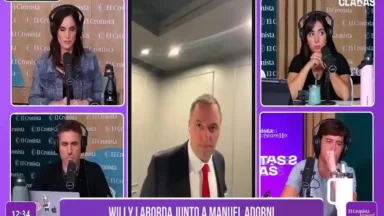 Manuel Adorni durante una entrevista defendiendo el viaje de su esposa