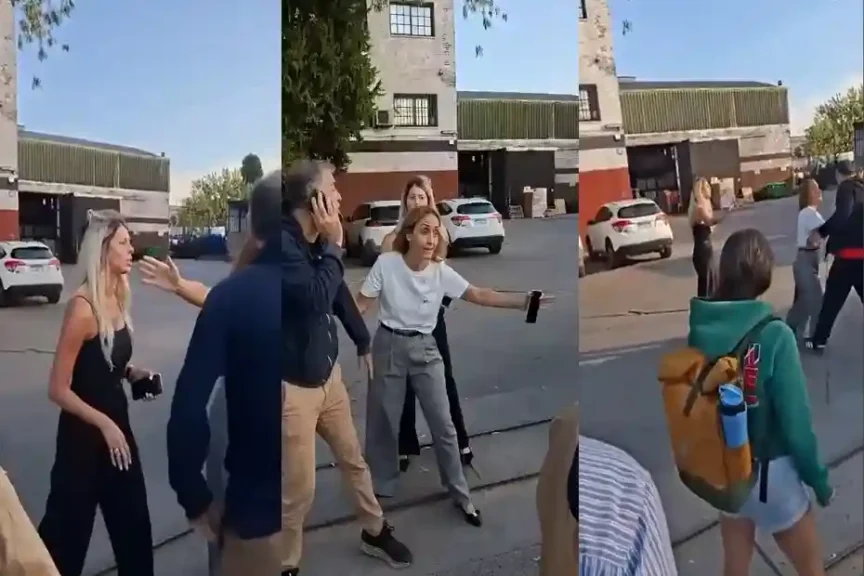 Florencia Arietto durante el episodio en la puerta de la planta de Lustramax en medio del conflicto laboral.