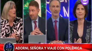 Jonatan Viale y Diego Sehinkman durante debate televisivo sobre el avión presidencial y Manuel Adorni