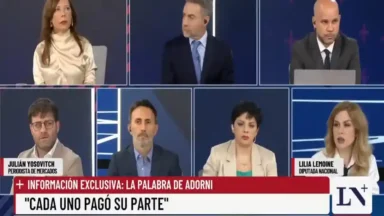 Lilia Lemoine en debate televisivo defendiendo a Manuel Adorni por el viaje de Bettina Angeletti