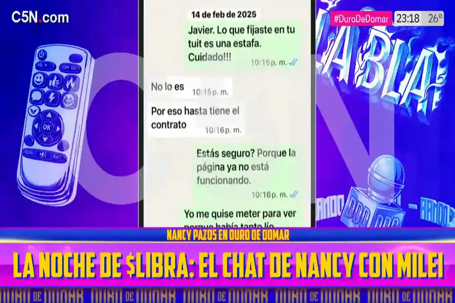 Nancy Pazos revelando el chat con Javier Milei sobre el caso $LIBRA