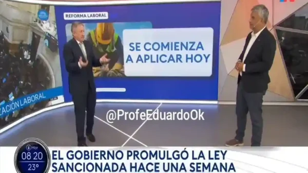 Mario Massaccesi y Adrián Ventura en el piso de TN analizando la reforma laboral.