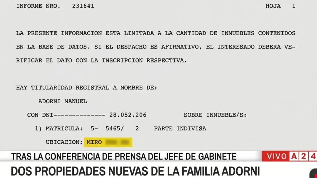 Nicolás Wiñazki muestra en televisión documentos sobre inmueble en Caballito del jefe de Gabinete Nicolás Wiñazki
