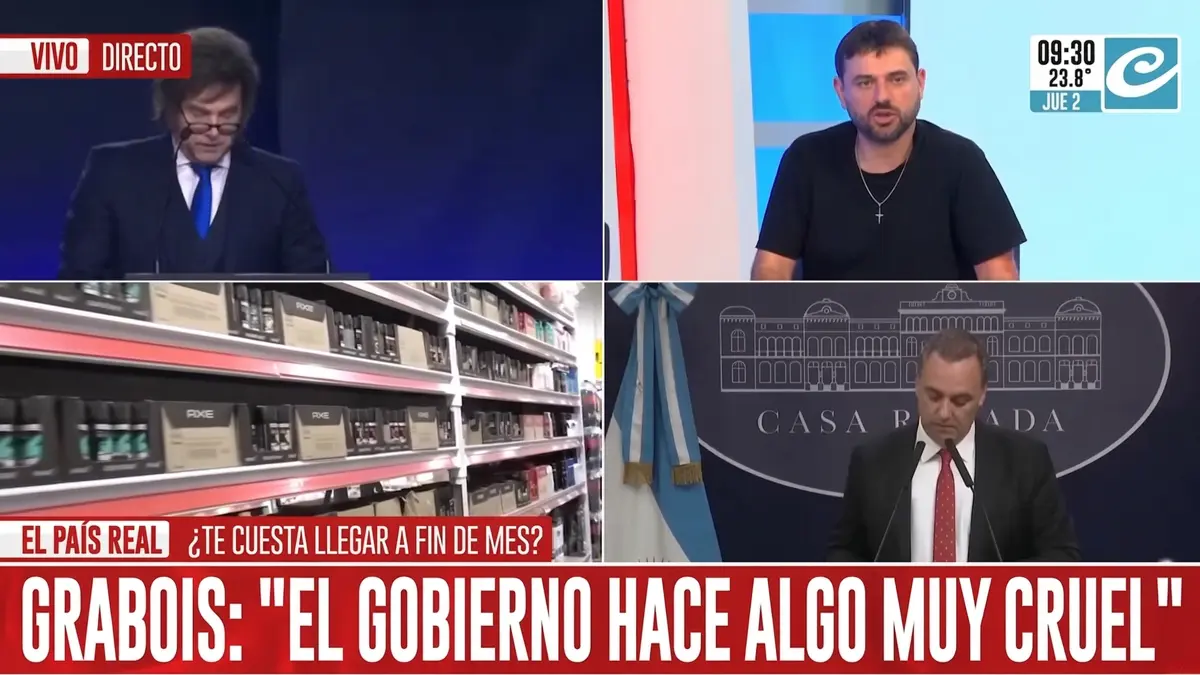 Juan Grabois durante una entrevista denunciando al gobierno de Javier Milei.
