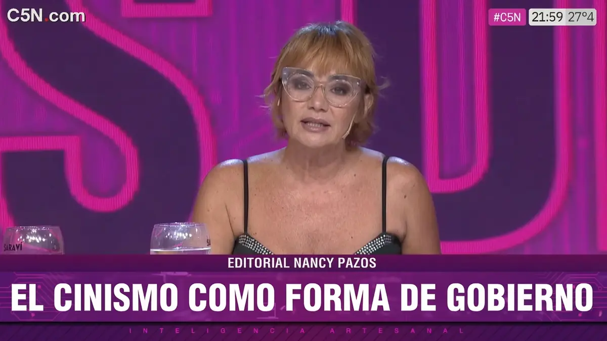 Nancy Pazos durante su editorial denunciando los créditos del Banco Nación.