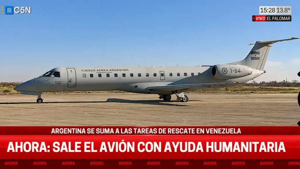 Un avión de la Fuerza Aérea Argentina partió con ayuda humanitaria hacia Venezuela.