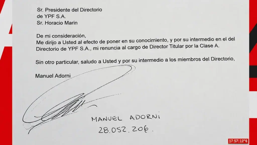 Manuel Adorni YPF tras conocerse la carta de renuncia al directorio