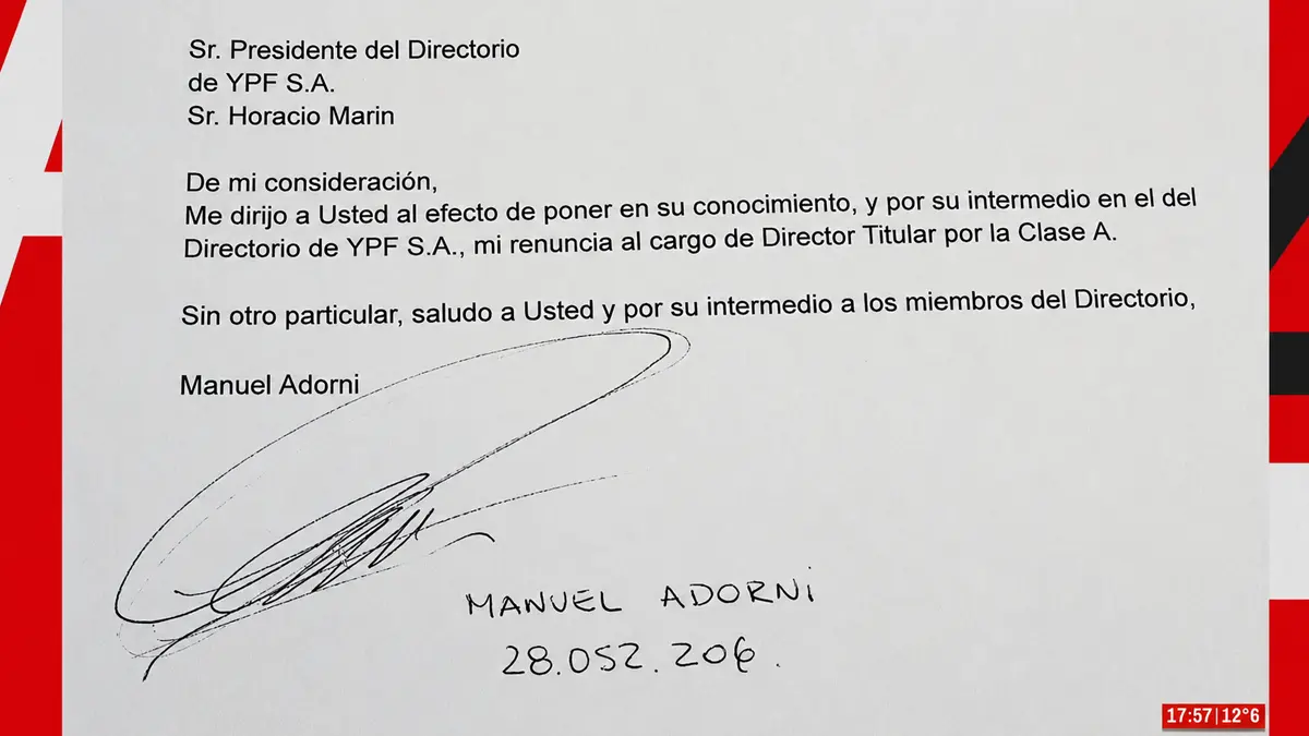 Manuel Adorni YPF tras conocerse la carta de renuncia al directorio