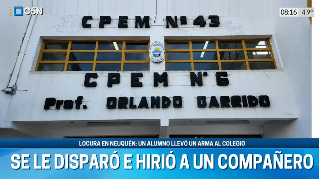 Cutral Có conmocionada por el disparo que hirió a un alumno dentro de una escuela