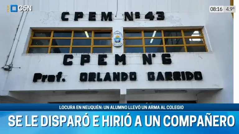 Alumno de 13 años recibió un disparo dentro de una escuela de Cutral Có